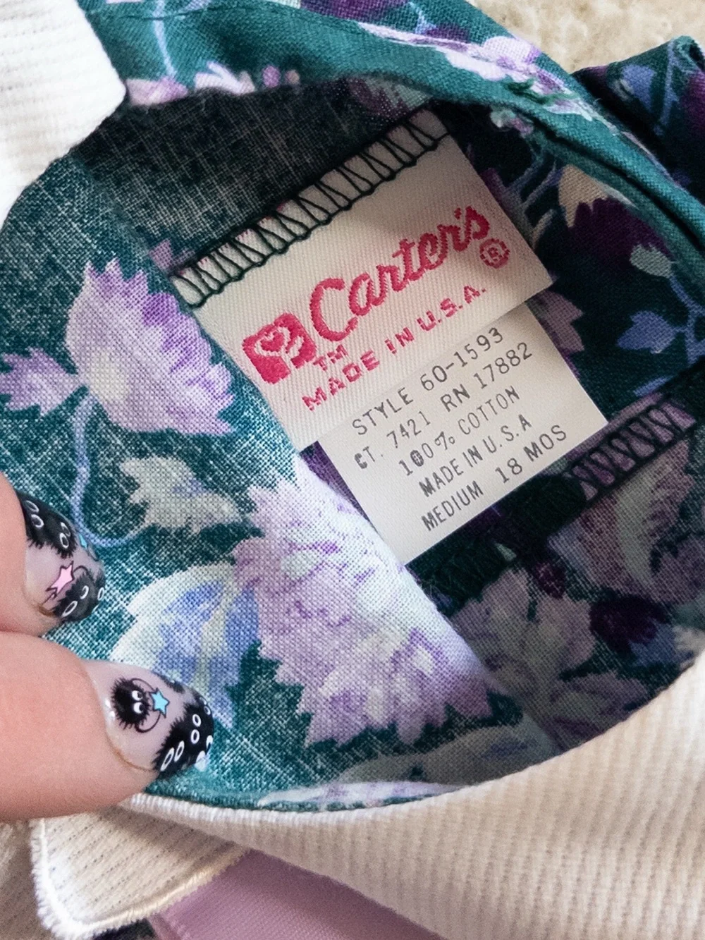 Vintage Carter’s Green Purple Floral Baby Dress 18 Months Cottagecore